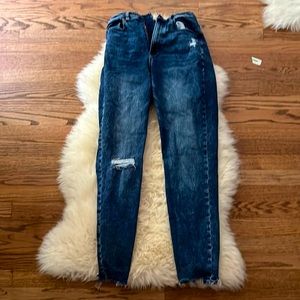 Straight dark washed ripped jeans mid rise